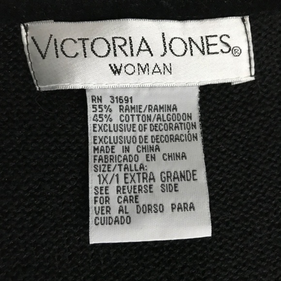 VICTORIA JONES Velvet Beaded Sweater Black Long Sleeve Women’s Plus Size 1X - Picture 10 of 16